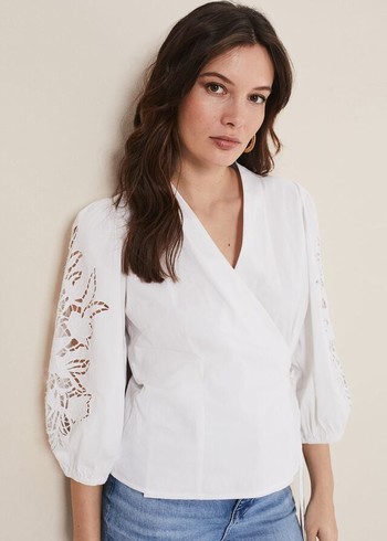 Phase Eight Kacey Broderie Shirts White USA | 6479128-JV